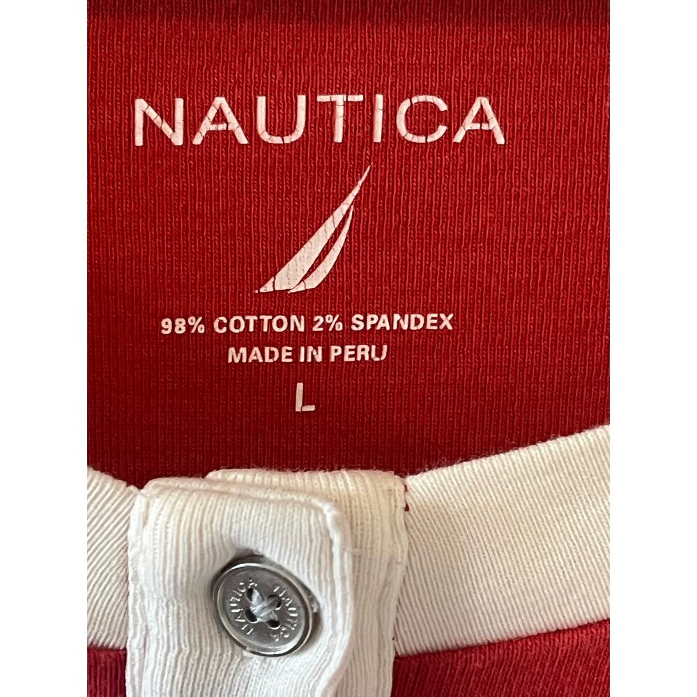 Women's Vintage Nautica Off-Red and White Metal Anchor Shirt Top Size Large - Picture 4 of 6